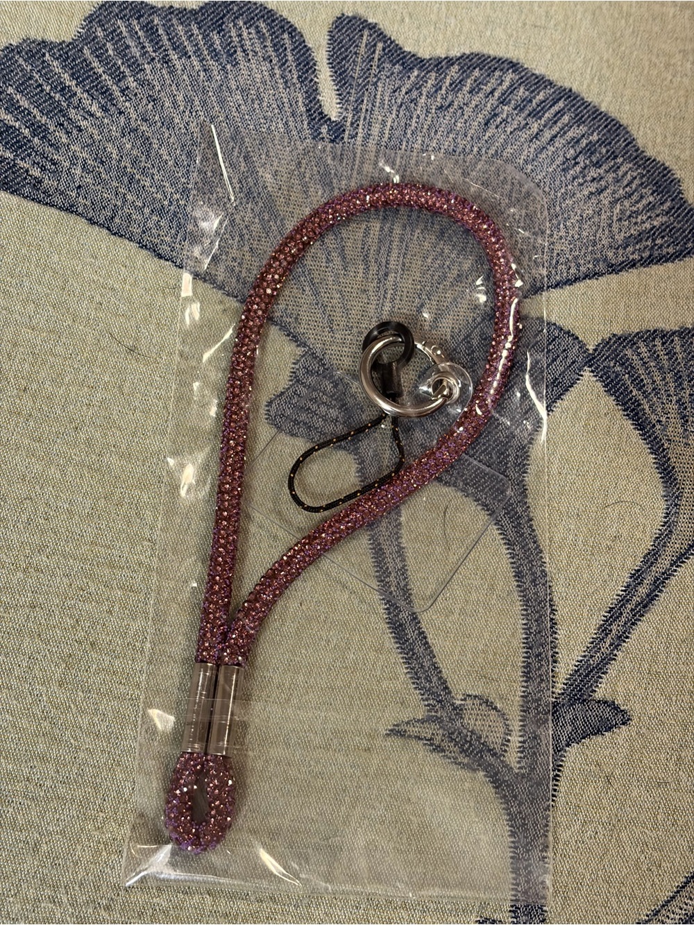 Purple Rhinestone Wrist Lanyard Phone Charm Keychain with Phone Tether Tab - Picture 1 of 2